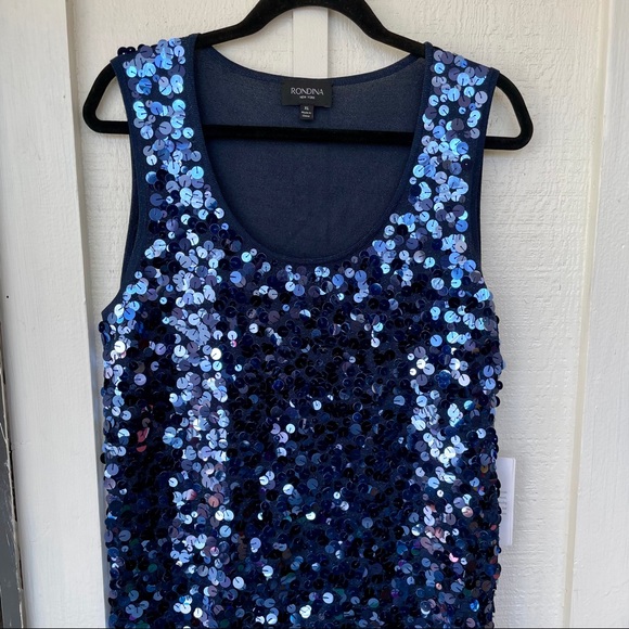 New Rondina Navy Sequined Sleeveless Top - Picture 2 of 6